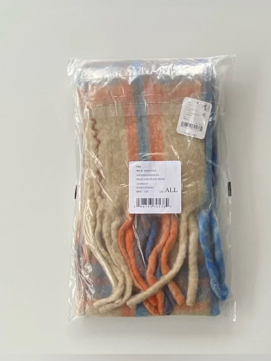 Free People Highland Plaid Scarf, Skinny Plaid Scarf, Color: Ivory-Combo - Picture 7 of 7